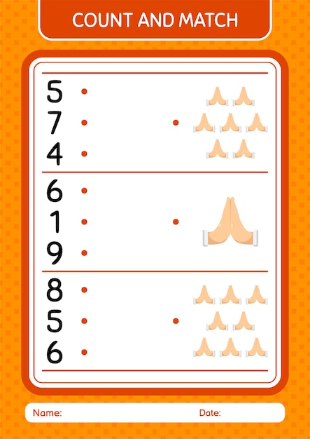 Count and match game with praying worksheet for preschool kids kids activity sheet