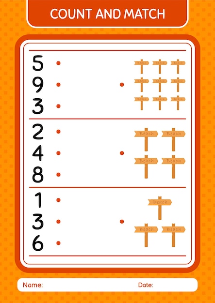 Count and match game with sign board worksheet for preschool kids kids activity sheet