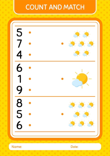 Count and match game with sun worksheet for preschool kids kids activity sheet