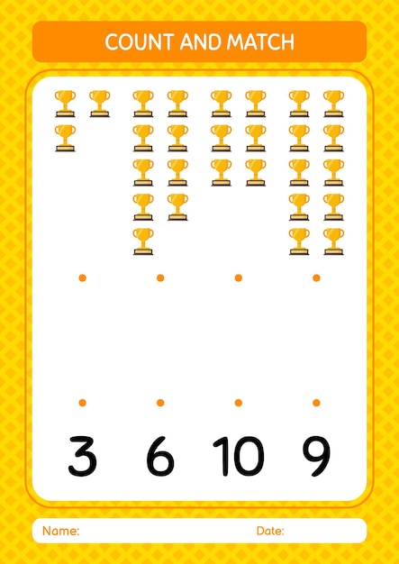 Count and match game with trophy worksheet for preschool kids kids activity sheet