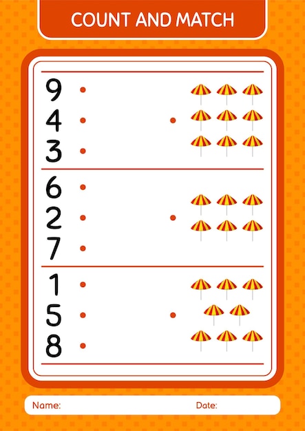 Count and match game with umbrella worksheet for preschool kids kids activity sheet