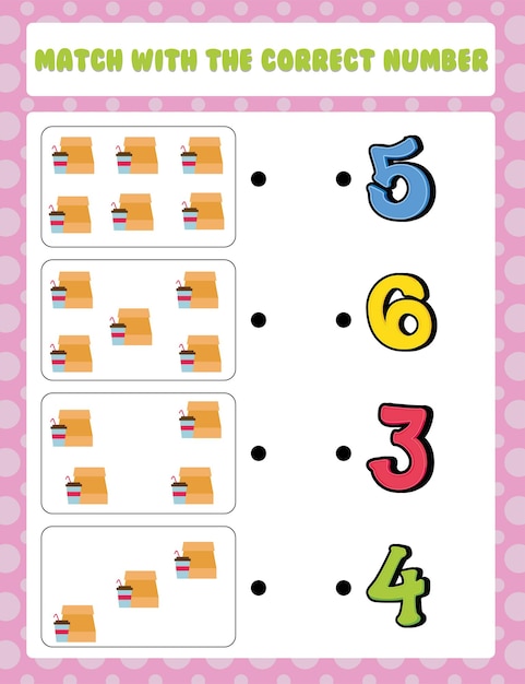 Count and match numbers math worksheet template