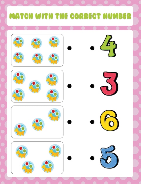 Count and match numbers math worksheet template