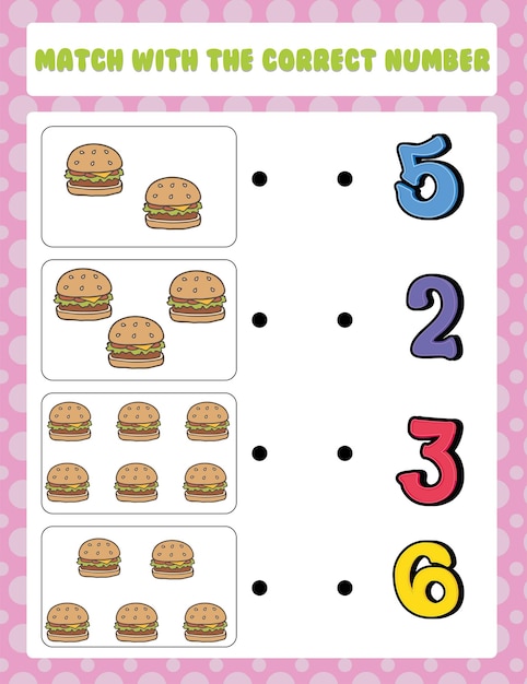 Count and match numbers math worksheet template