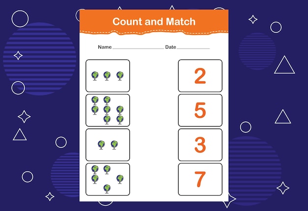 Count and Match worksheet for kids Count and match with the correct number Matching education game