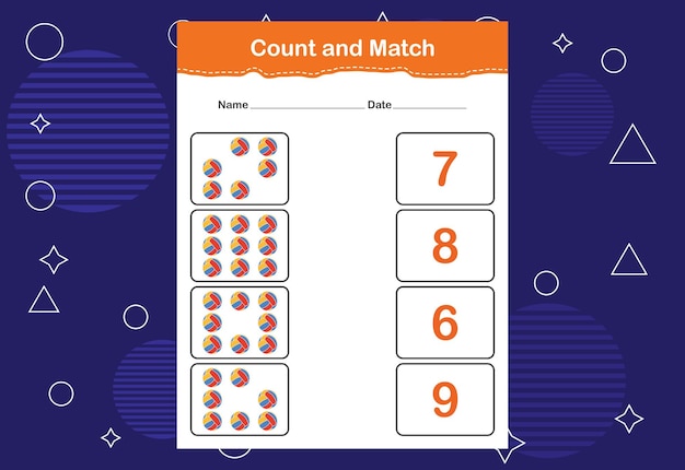 Count and Match worksheet for kids Count and match with the correct number Matching education game