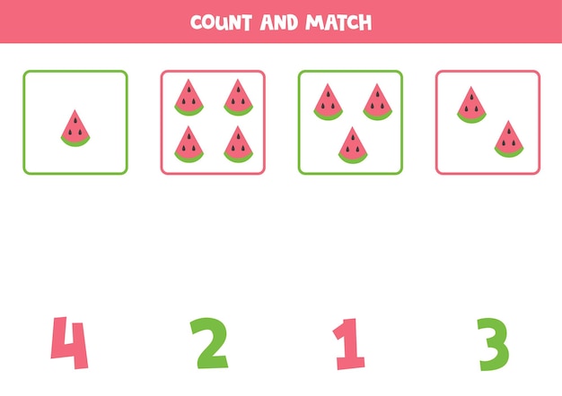 Count watermelon slices and match with correct numbers. Math game for kids.