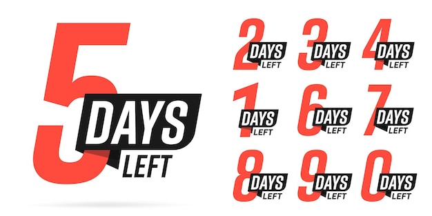 Countdown of days from 1 to 0 sale sticker set