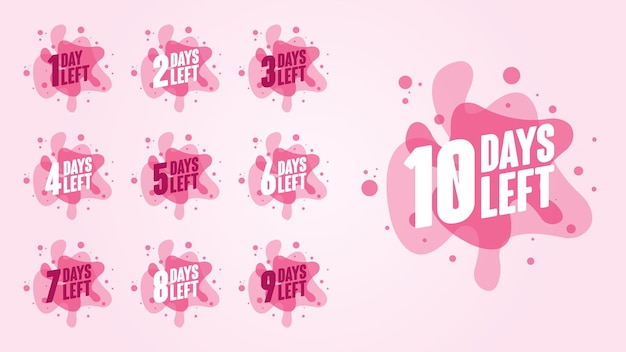 Countdown Timer 10 Days Left with Number of Days Left Pink Liquid Style EPS 10 Free Vector