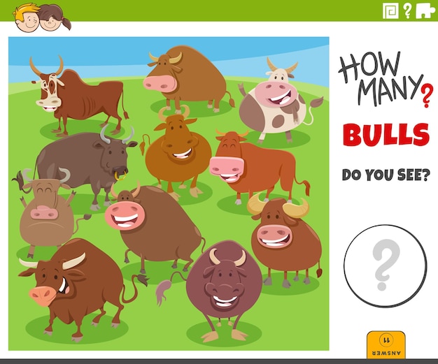 Counting cartoon bulls farm animals educational game