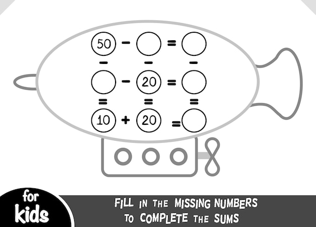 Counting Game for children Educational math game Addition and subtraction worksheet with Airship