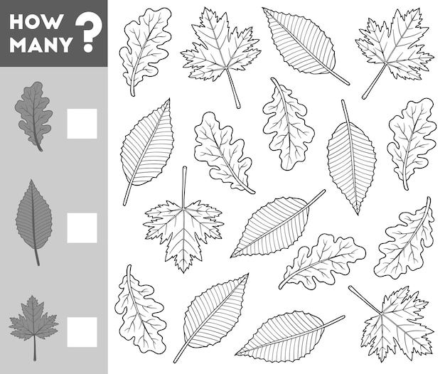 Counting Game for Children Educational math game Count how many leaves and write the result