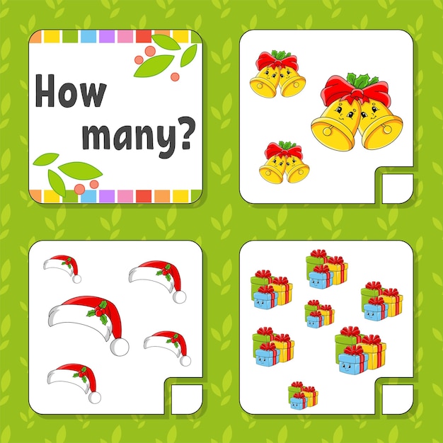 Counting game for children Happy characters Learning mathematics How many object in the picture