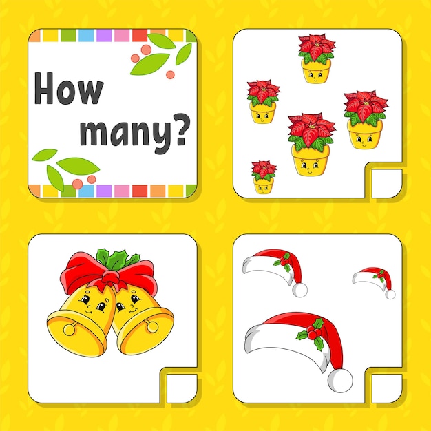 Counting game for children Happy characters Learning mathematics How many object in the picture