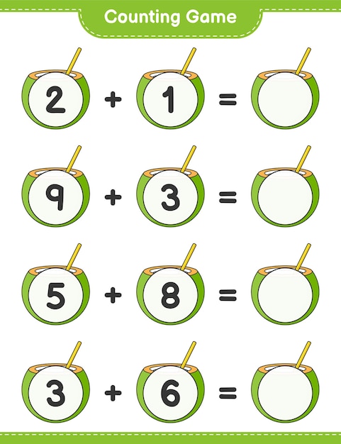 Counting game count the number of Coconut and write the result Educational children game