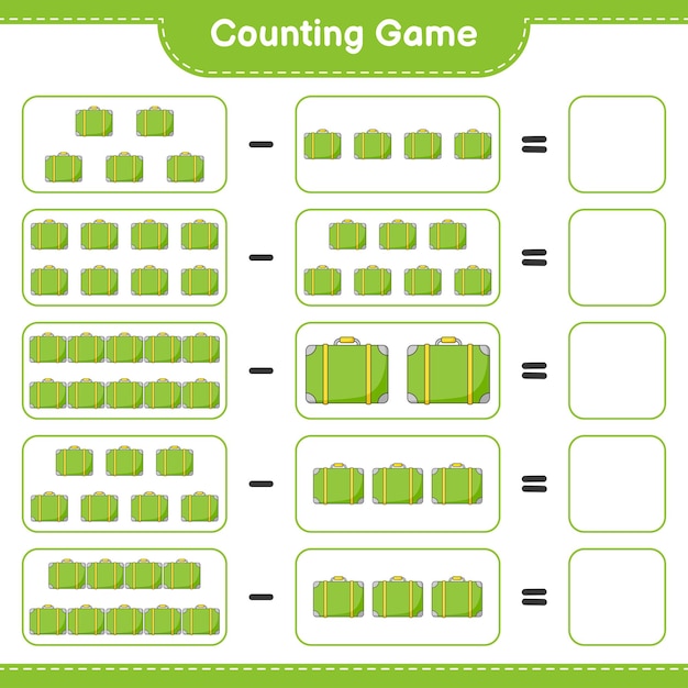 Counting game count the number of Luggage and write the result Educational children game