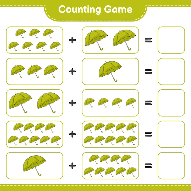 Counting game, count the number of Umbrella and write the result. Educational children game, printable worksheet,   illustration