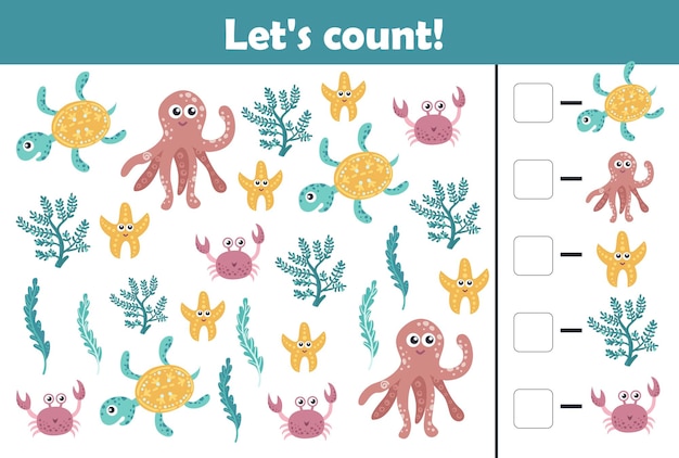 Counting game for kids, allows you to master math counting. Printable training sheet