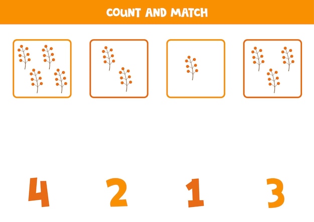 Counting game for kids Count all ash berries and match with numbers Worksheet for children