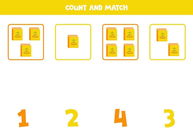 Counting game for kids Count all autumn books and match with numbers Worksheet for children