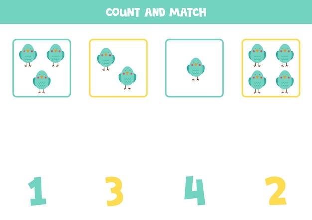 Counting game for kids Count all birds and match with numbers Worksheet for children