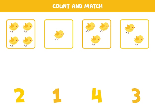 Counting game for kids Count all birds and match with numbers Worksheet for children