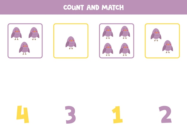 Counting game for kids Count all birds and match with numbers Worksheet for children