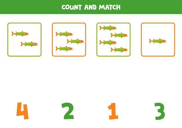 Counting game for kids Count all cartoon angel fish and match with numbers Worksheet for children