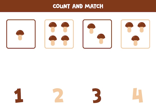 Counting game for kids Count all cute mushrooms and match with numbers Worksheet for children