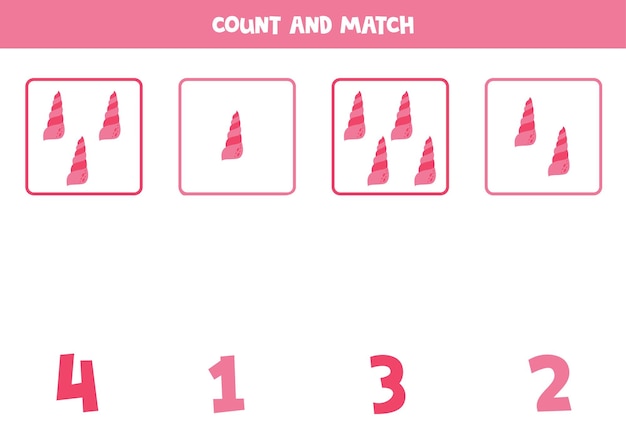 Counting game for kids Count all cute pink seashells and match with numbers Worksheet for children