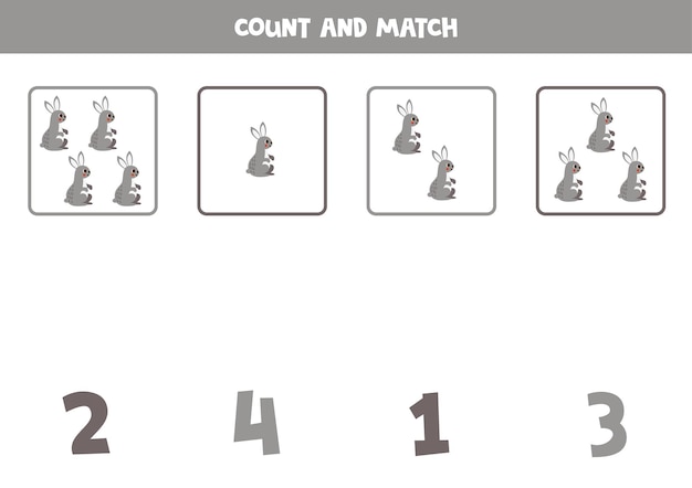 Counting game for kids Count all Easter rabbits and match with numbers Worksheet for children