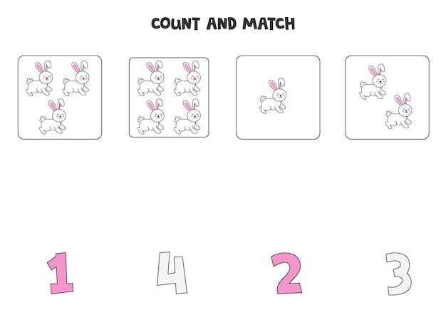 Counting game for kids Count all Easter rabbits and match with numbers Worksheet for children