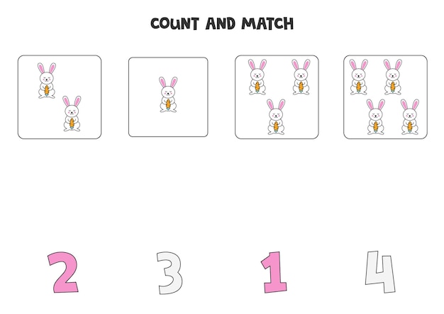 Counting game for kids Count all Easter rabbits and match with numbers Worksheet for children