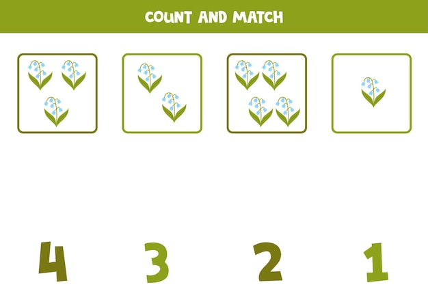 Counting game for kids Count all flowers and match with numbers Worksheet for children