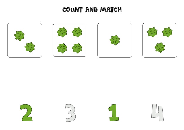 Counting game for kids Count all green balls and match with numbers Worksheet for children