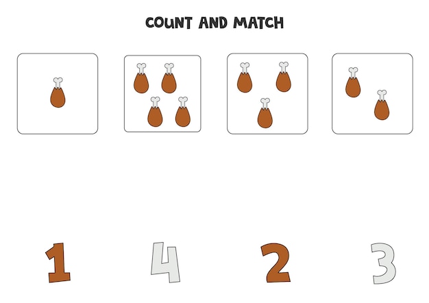 Counting game for kids Count all meat bones and match with numbers Worksheet for children