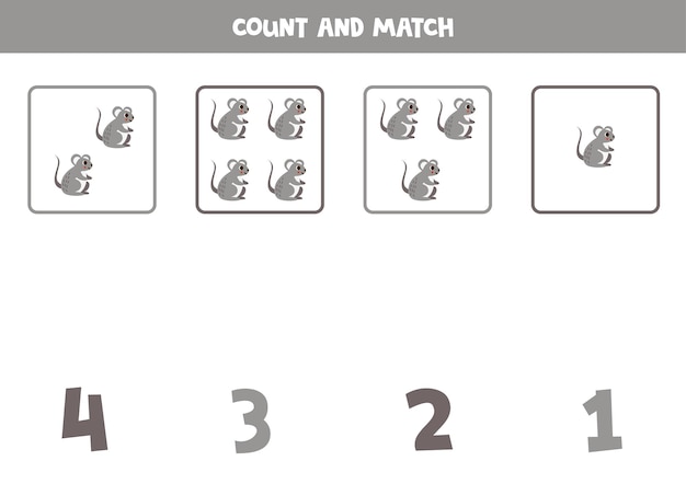 Counting game for kids Count all mice and match with numbers Worksheet for children