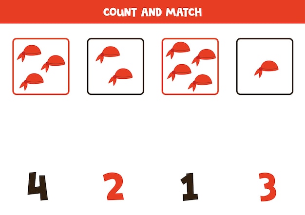 Counting game for kids Count all red bandanas and match with numbers Worksheet for children