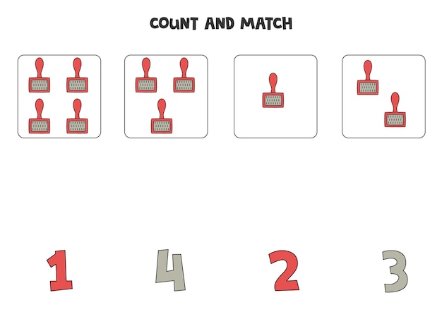 Counting game for kids Count all red combs and match with numbers Worksheet for children