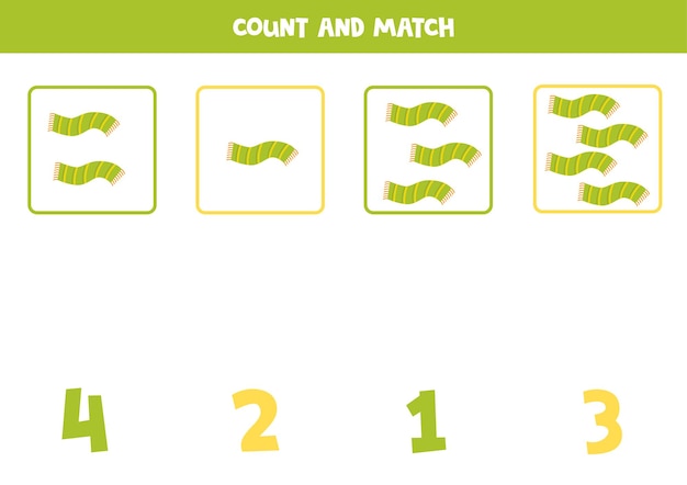 Counting game for kids Count all scarfs and match with numbers Worksheet for children