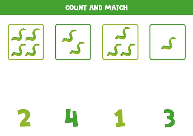 Counting game for kids Count all sea eels and match with numbers Worksheet for children