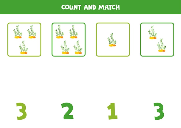 Counting game for kids Count all sea weeds and match with numbers Worksheet for children