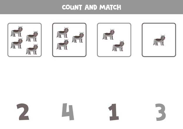 Counting game for kids Count all wolves and match with numbers Worksheet for children