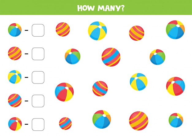 Counting game for kids. Count the different balls.