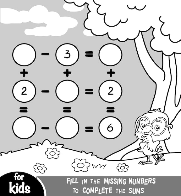 Counting Game for kids Educational math game Addition and subtraction worksheet on summer background