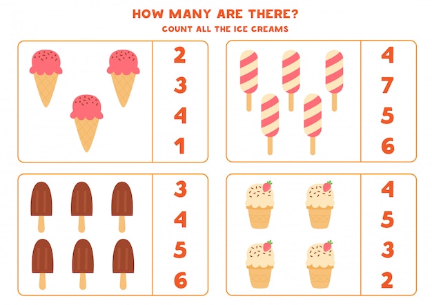 Counting game for kids. Set of ice creams.