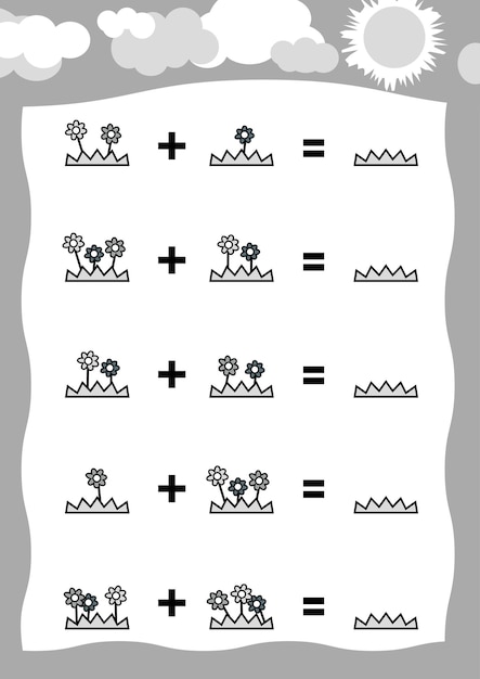 Counting Game for Preschool Children Count flowers in the picture and write the result