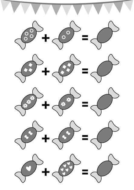 Counting Game for Preschool Children Educational a mathematical game Addition worksheets candy