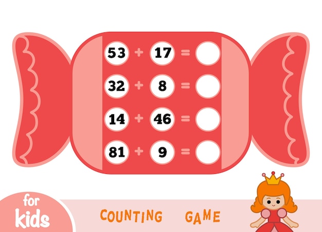 Counting Game for Preschool Children Educational a mathematical game on background of a big candy