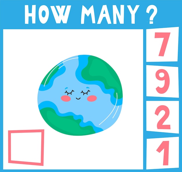 Counting Game for Preschool Children Educational a mathematical game Count how many pieces and write the result Space theme 1 planet